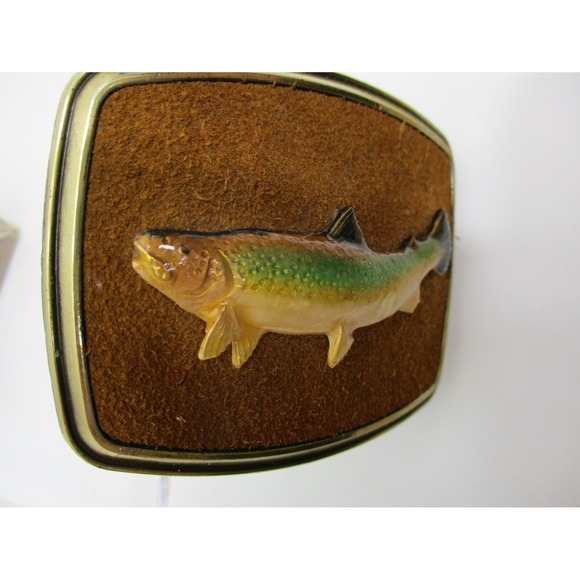 1979 Raintree Rainbow Trout Belt Buckle 24k Gold Overlay ! - Picture 10 of 12